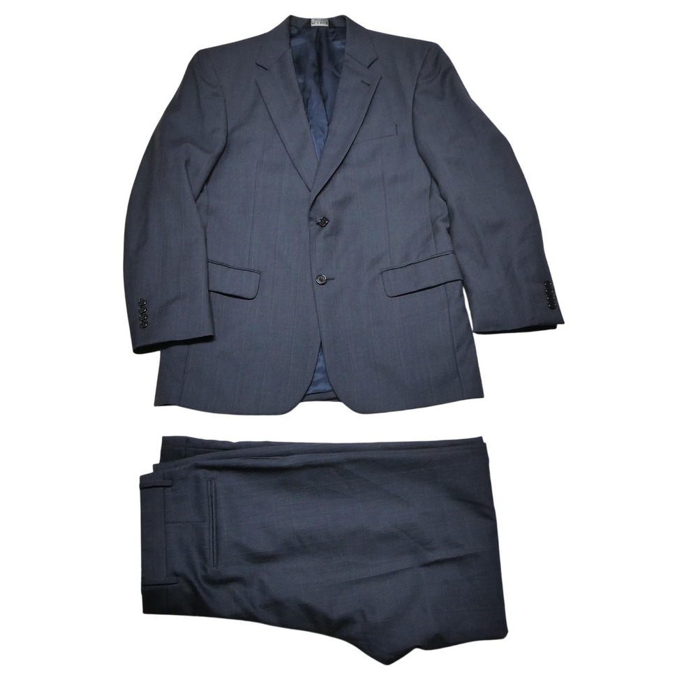 Jos A Bank Suit Mens‎ 41R Blue Plaid Wool 2 Piece 35x31 Classic Business Mexico
